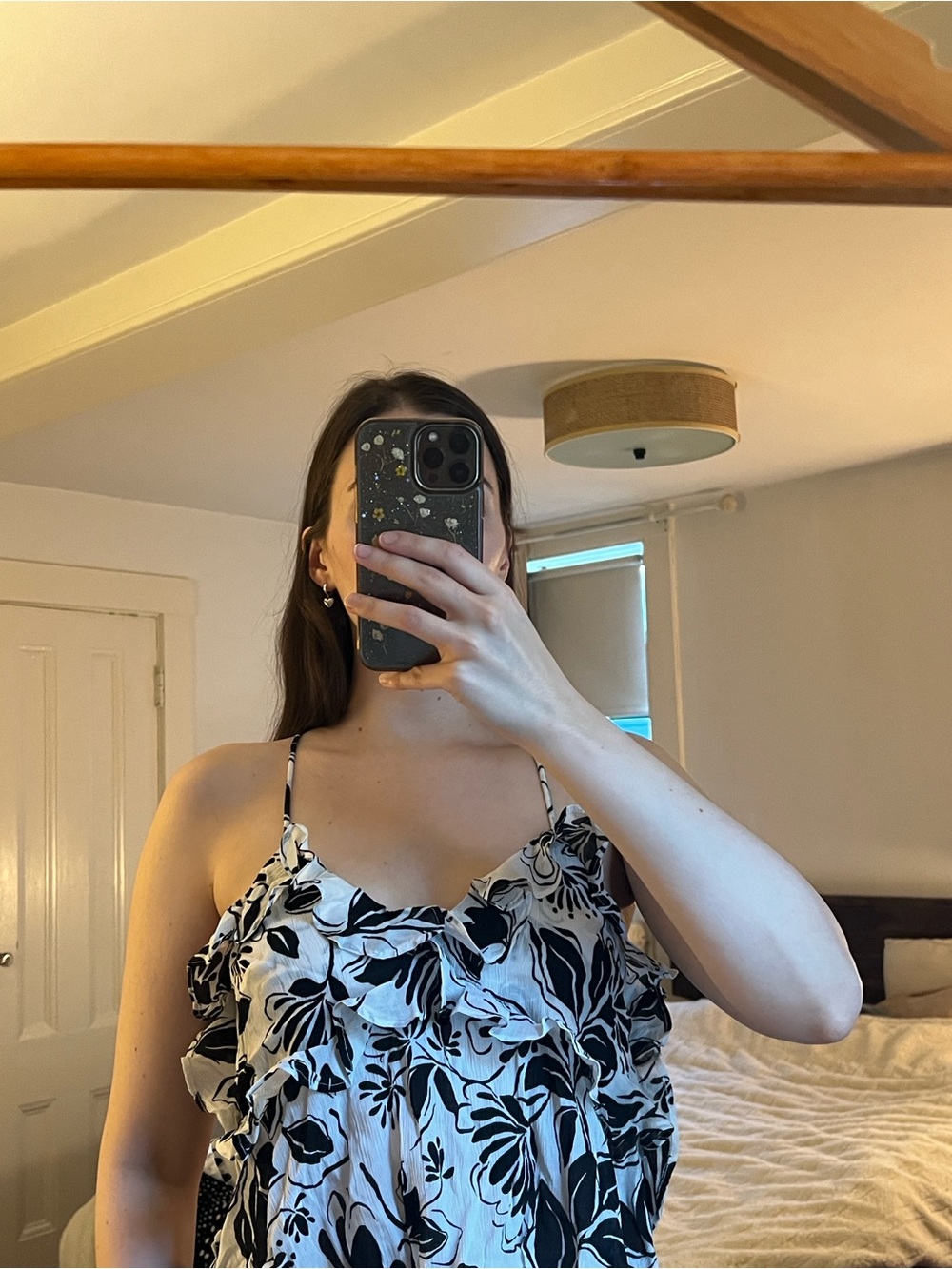 Jcrew Black & White Floral Ruffle Camisole Top